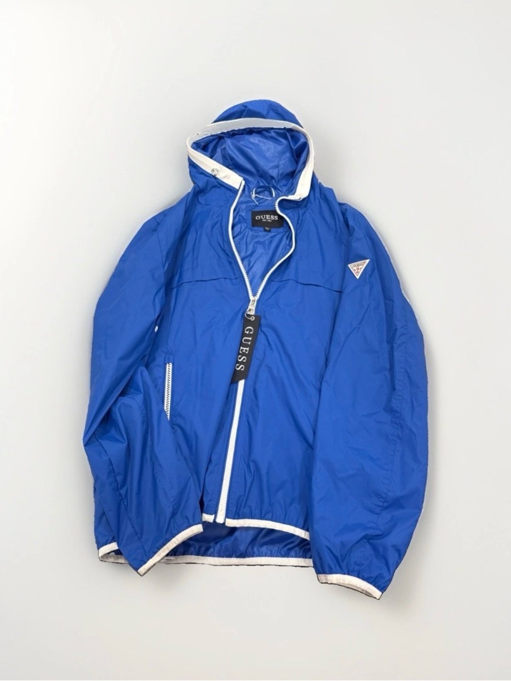GUESS Royal Blue Hooded Windbreaker with White Trim